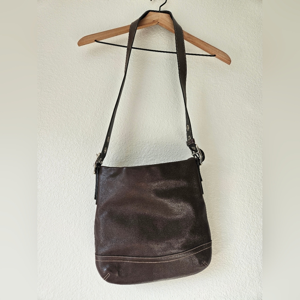 Coach dark brown leather crosdbody bag - Picture 1 of 7